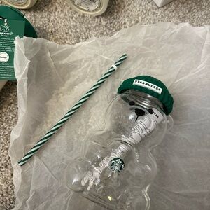 Starbucks Cold Brew Bear Glass Tumbler with Straw BEARISTA 🐻